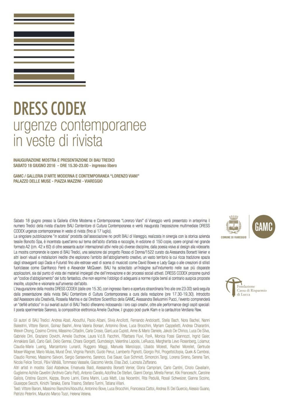 comunicato stampa - Dress Codex - GAMC Viareggio 18 giugno 2016